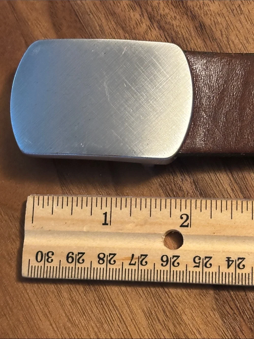 Banana Republic Vintage Men's Brown Leather Belt with Brushed Silver Buckle - 34